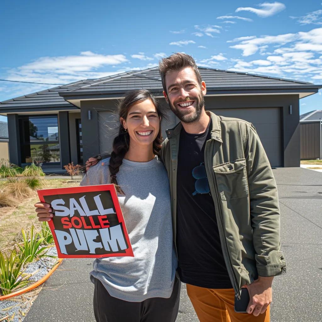 Excited couple celebrating the purchase of their first home in Melbourne