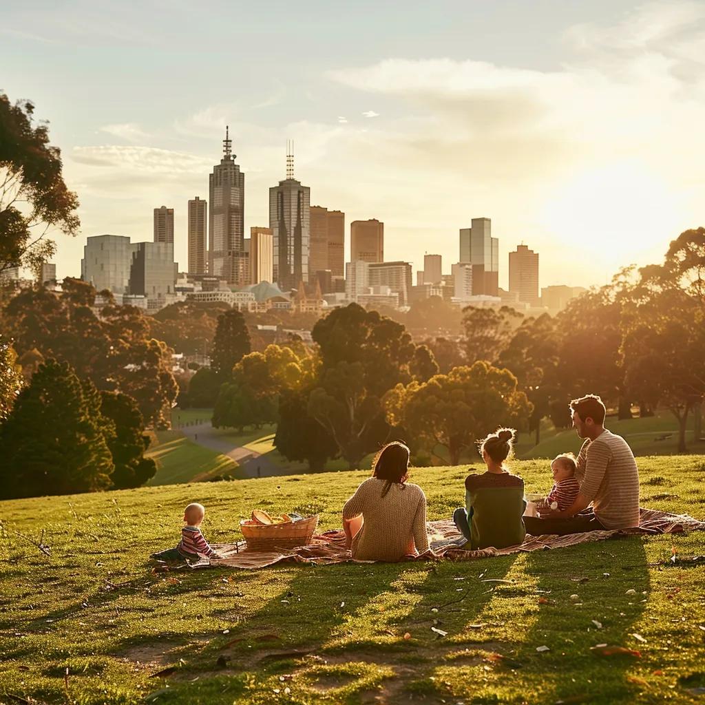 Family enjoying a picnic in Melbourne, showcasing the city's appeal for property investment