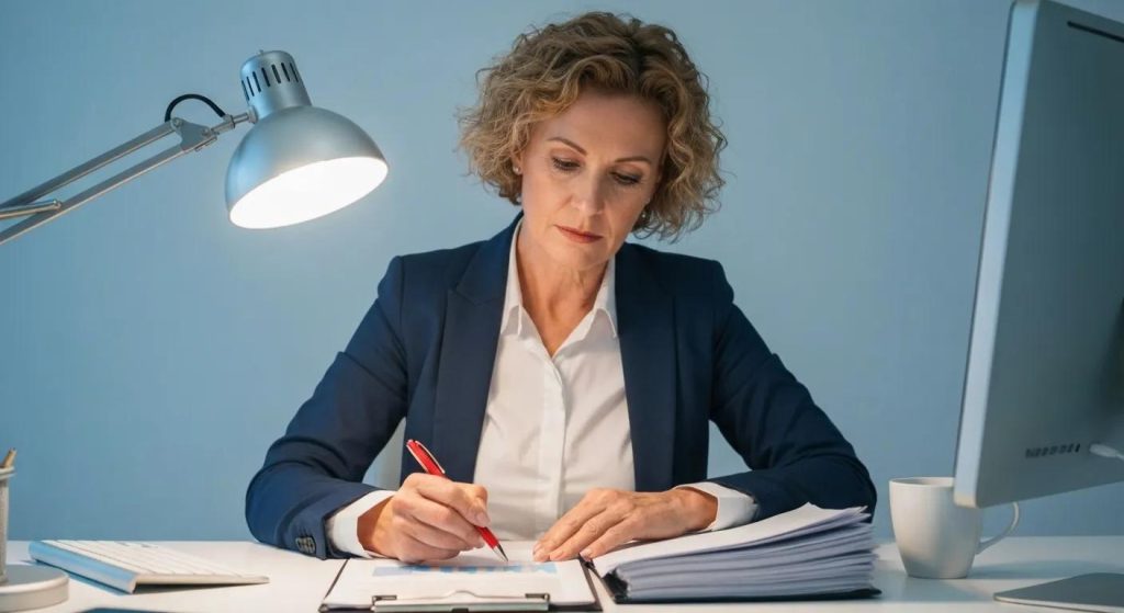 Middle-aged person reviewing financial documents, emphasizing the importance of understanding guarantor liabilities